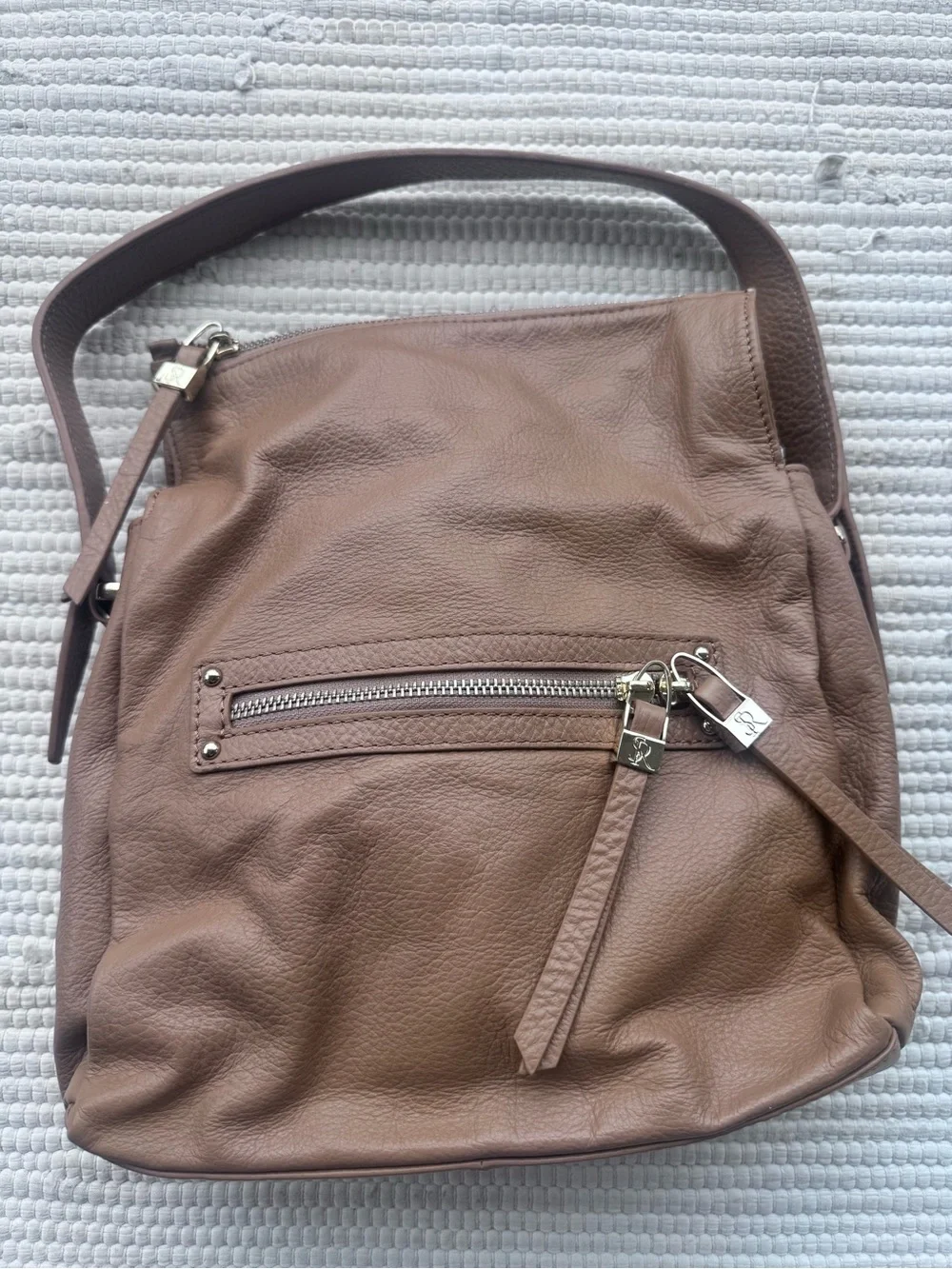 Sondra Roberts Genuine Leather Taupe Hobo Shoulder Bag Slouchy Minimalist
